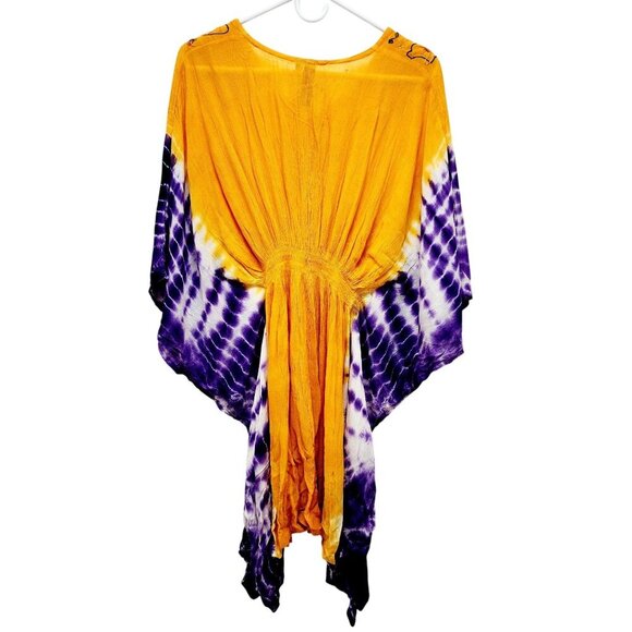 Handmade Aqua Blue Tie-Dye Caftan Top Beaded Flowy Draped Design One Size Fits - Picture 2 of 9